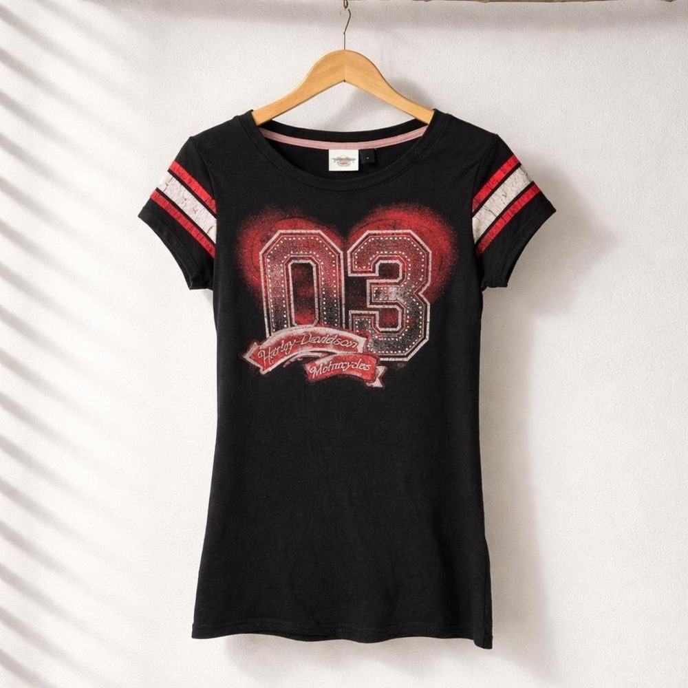 Vintage Harley Davidson Y2K‎ Rhinestone Babydoll  tee biker Streetwear